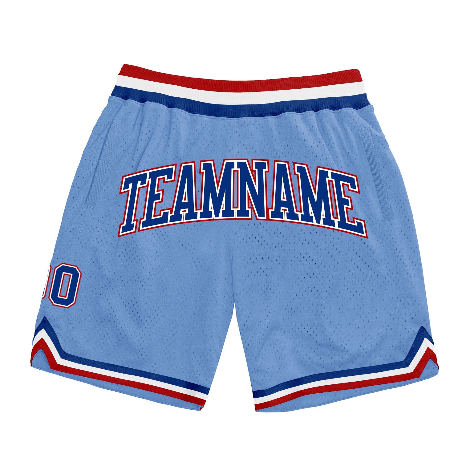 Custom Light Blue Royal-Red Authentic Throwback Basketball Shorts - Main View