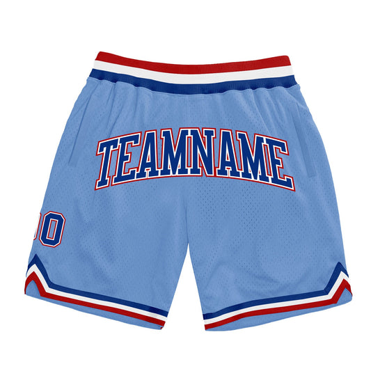 Custom Light Blue Royal-Red Authentic Throwback Basketball Shorts - Main View