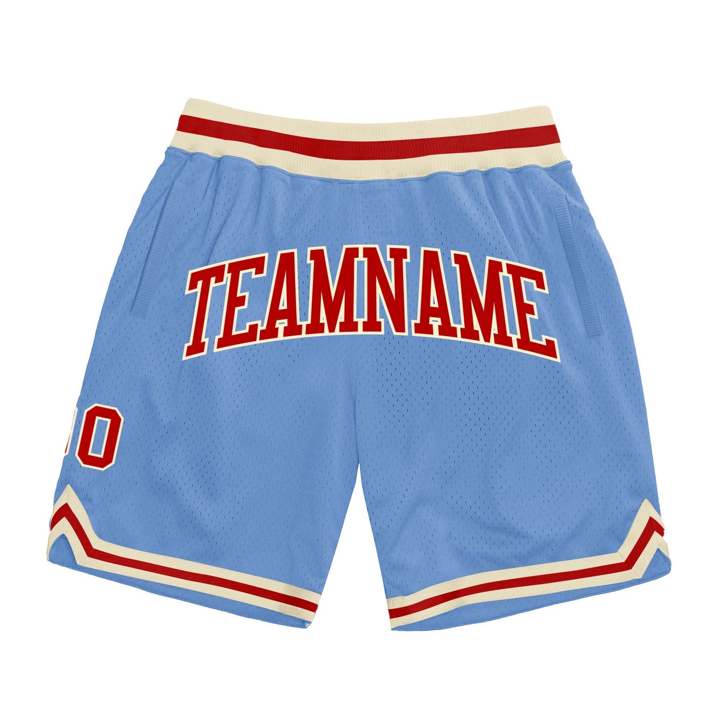 Custom Light Blue Red-Cream Authentic Throwback Basketball Shorts - Main View