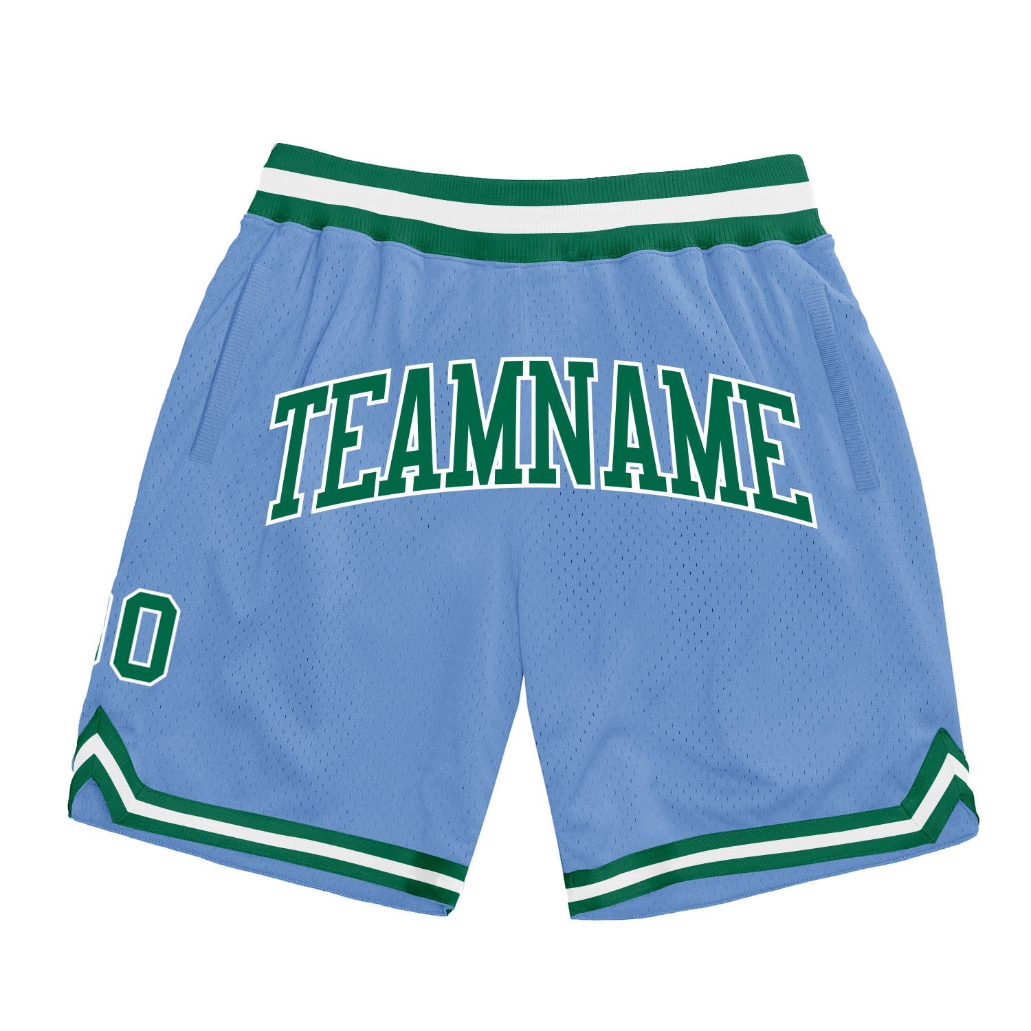 Custom Light Blue Kelly Green-White Authentic Throwback Basketball Shorts - Main View