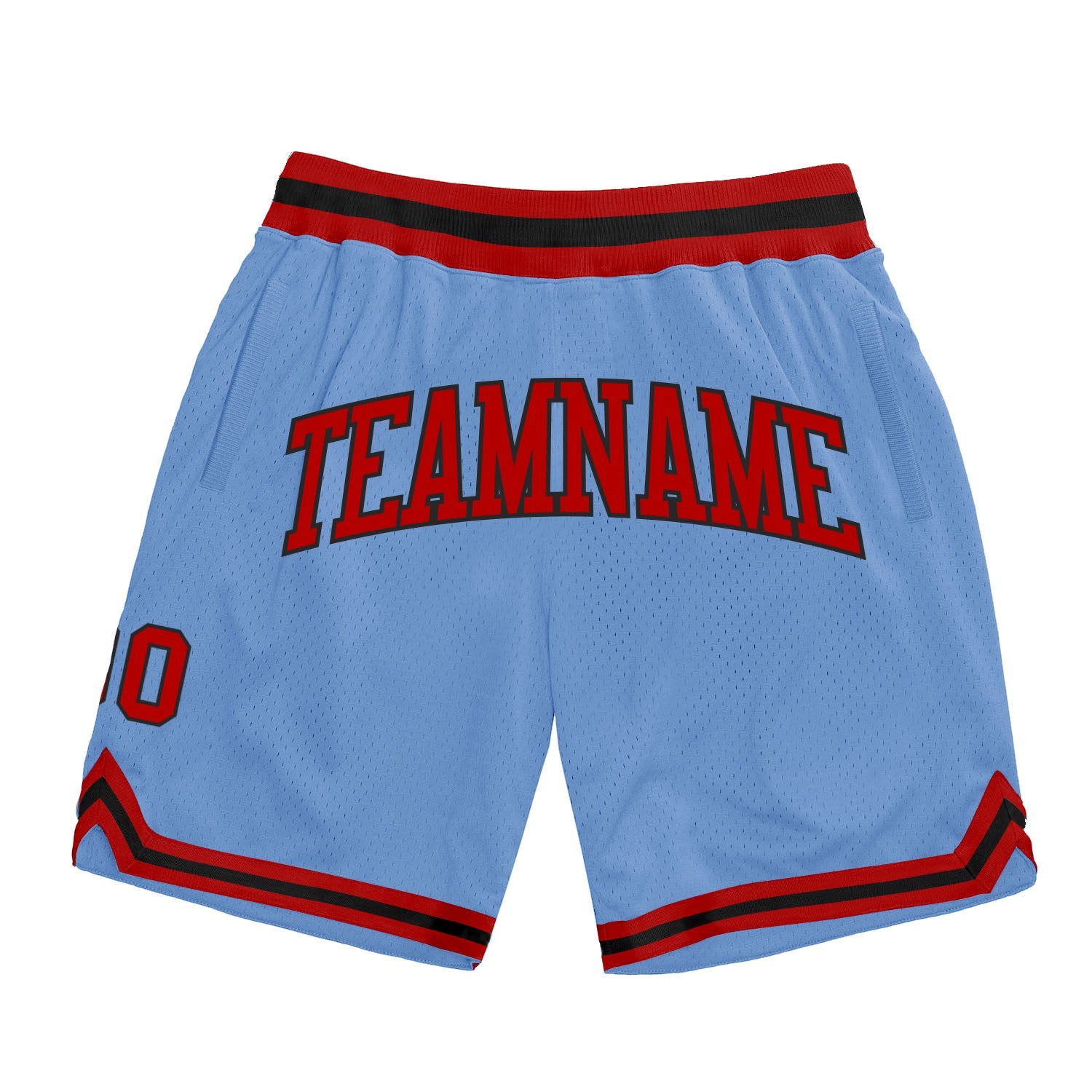 Custom Light Blue Red-Black Authentic Throwback Basketball Shorts - Main View