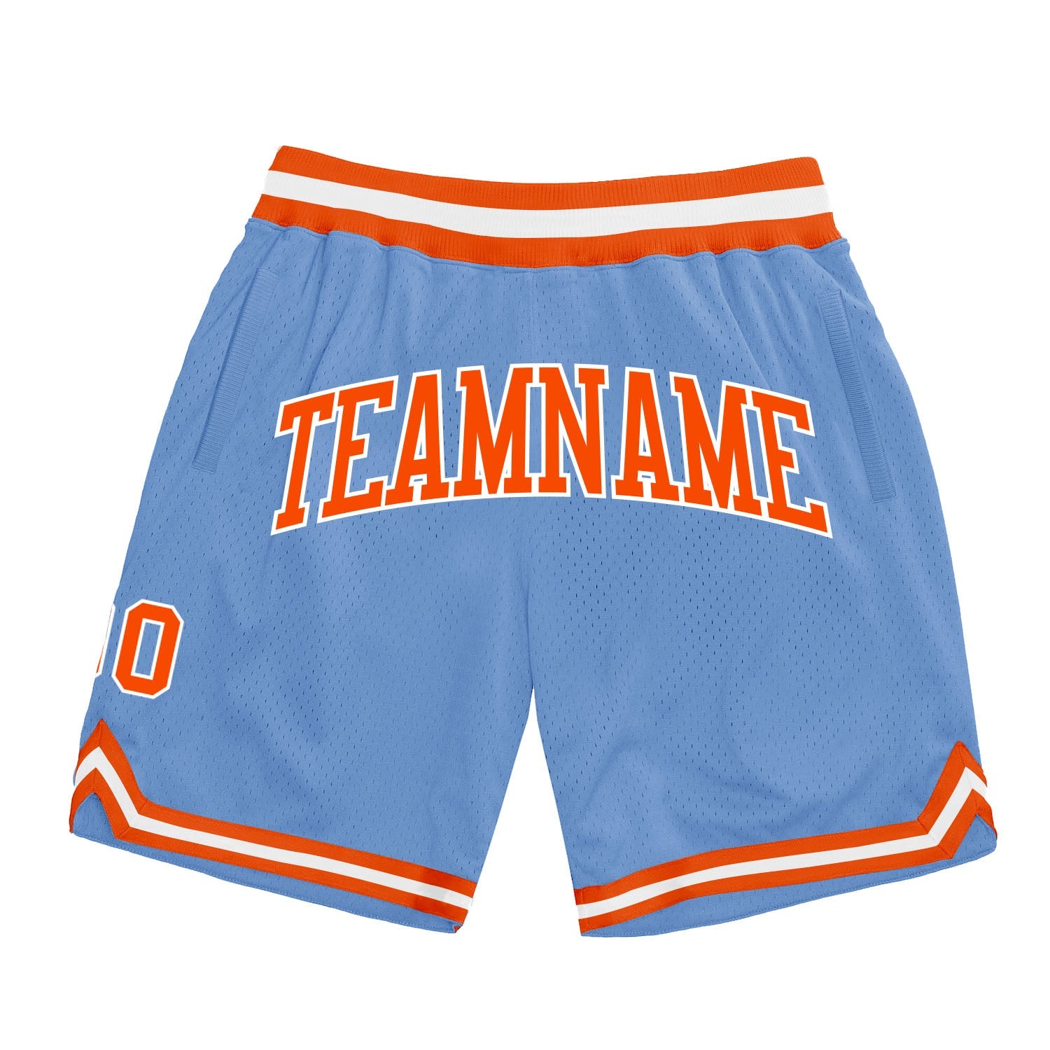 Custom Light Blue Orange-White Authentic Throwback Basketball Shorts - Main View