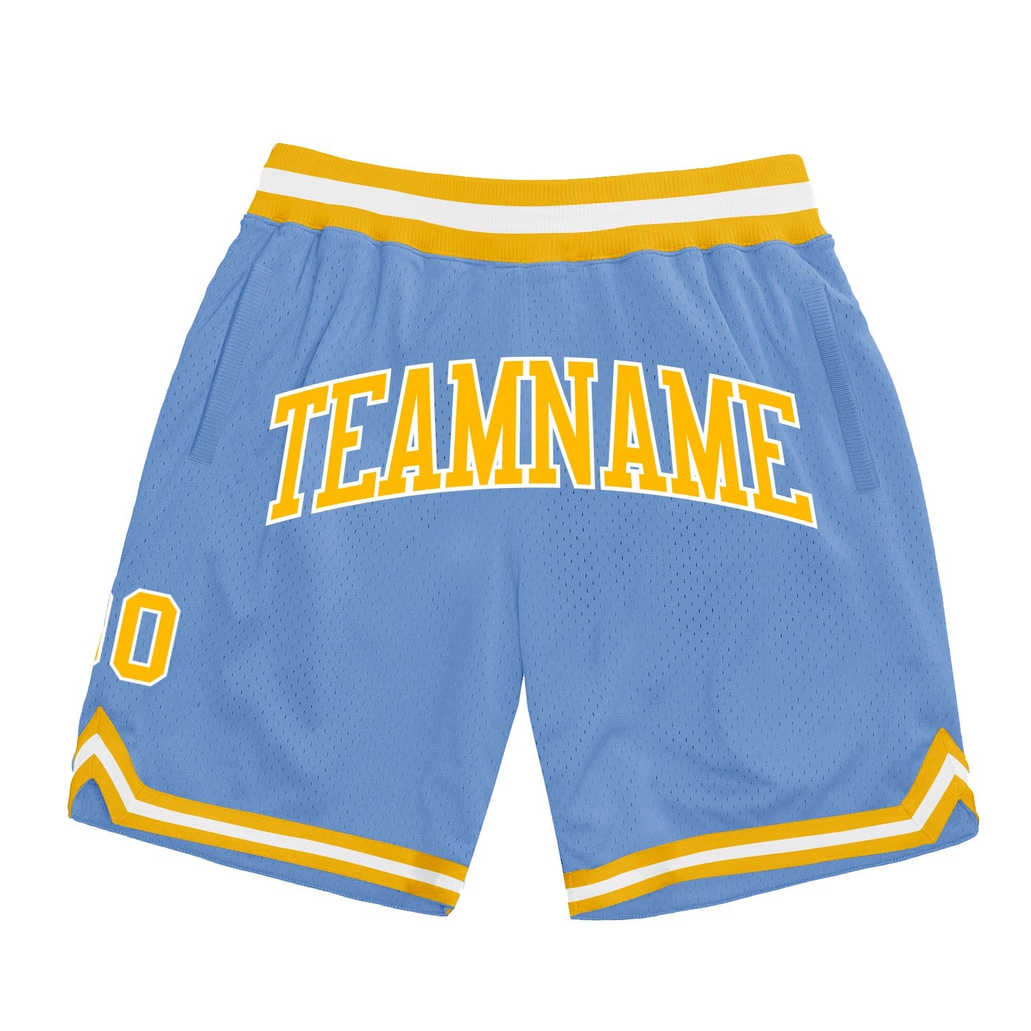 Custom Light Blue Gold-White Authentic Throwback Basketball Shorts - Main View