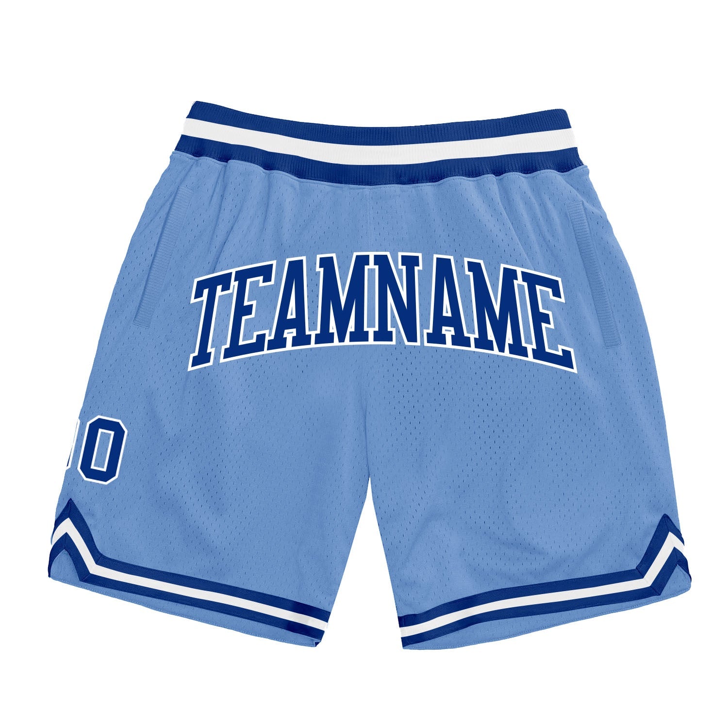 Custom Light Blue Royal-White Authentic Throwback Basketball Shorts - Main View