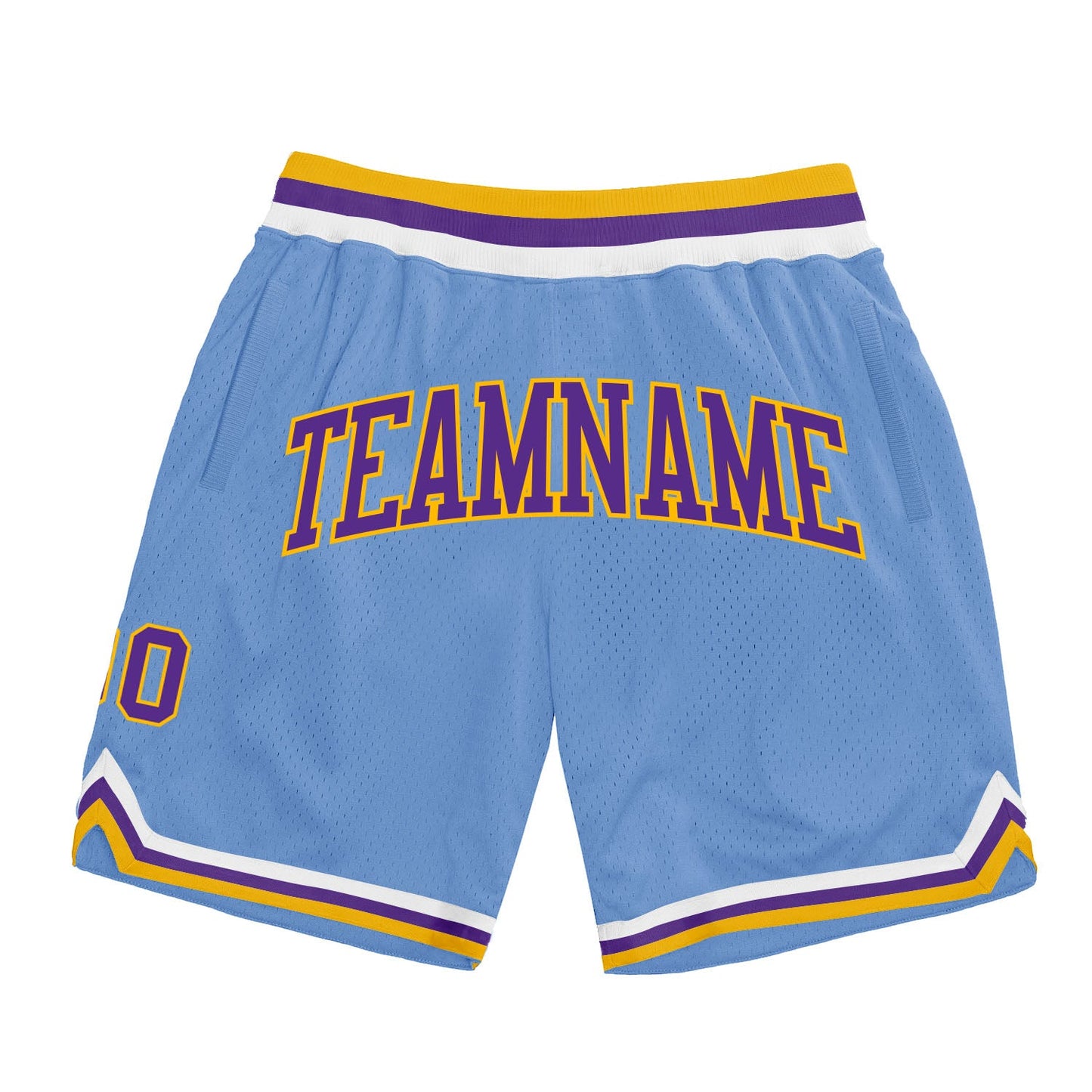 Custom Light Blue Purple-Gold Authentic Throwback Basketball Shorts - Main View