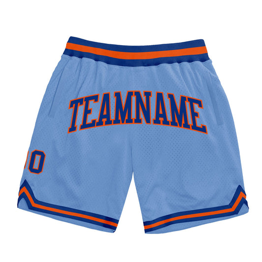 Custom Light Blue Royal-Orange Authentic Throwback Basketball Shorts - Main View