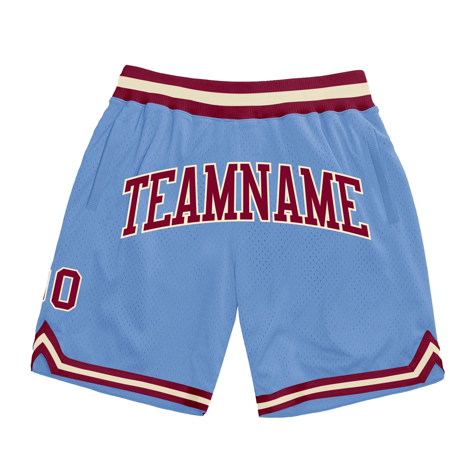 Custom Light Blue Maroon-Cream Authentic Throwback Basketball Shorts - Main View