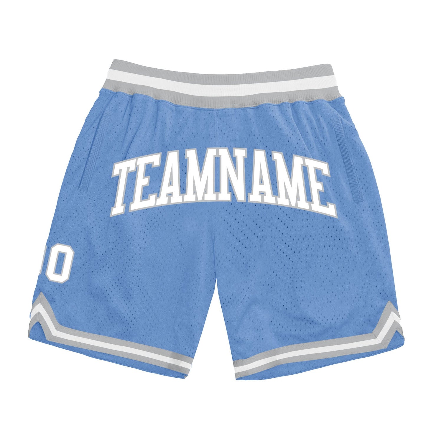 Custom Light Blue White-Gray Authentic Throwback Basketball Shorts - Main View