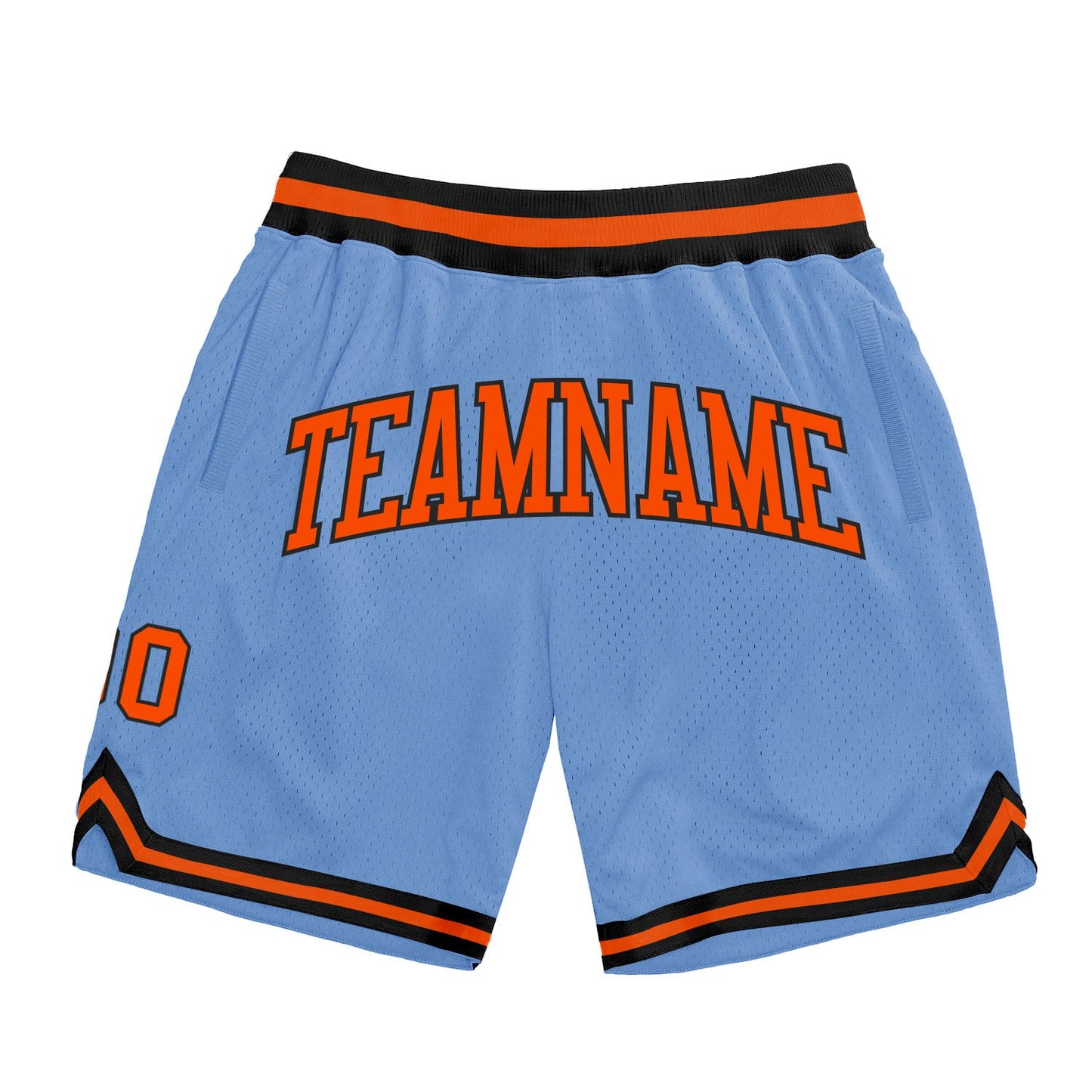 Custom Light Blue Orange-Black Authentic Throwback Basketball Shorts - Main View