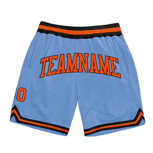 Custom Light Blue Orange-Black Authentic Throwback Basketball Shorts - Main View