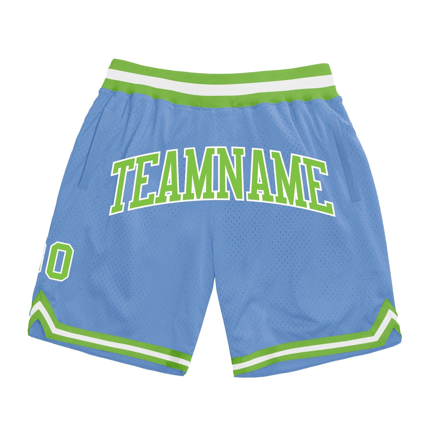 Custom Light Blue Neon Green-White Authentic Throwback Basketball Shorts - Main View