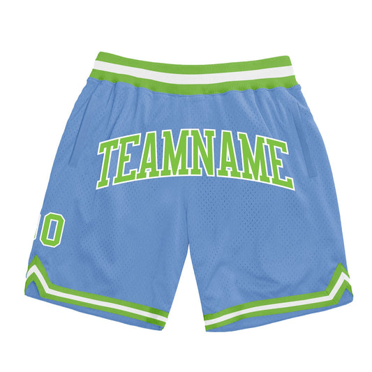 Custom Light Blue Neon Green-White Authentic Throwback Basketball Shorts - Main View
