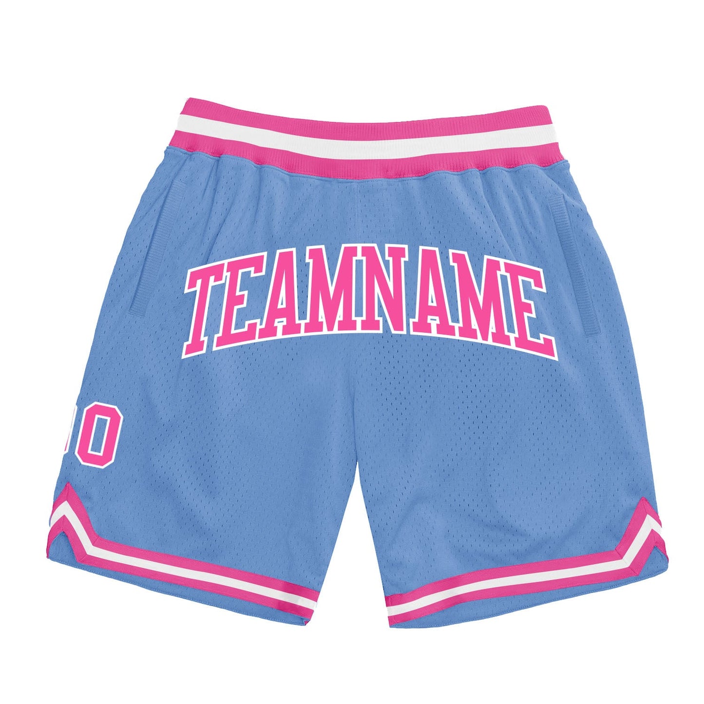 Custom Light Blue Pink-White Authentic Throwback Basketball Shorts - Main View