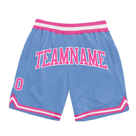 Custom Light Blue Pink-White Authentic Throwback Basketball Shorts - Main View