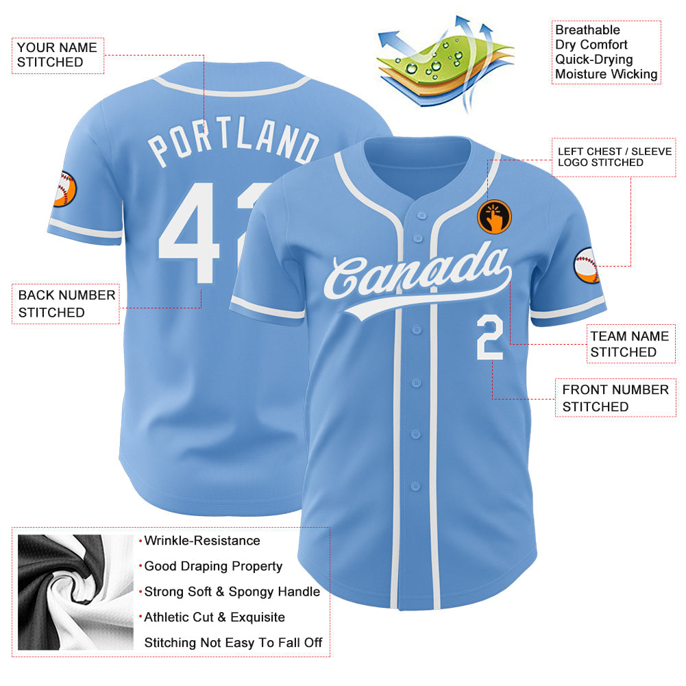 Custom Light Blue White Authentic Baseball Jersey view 3