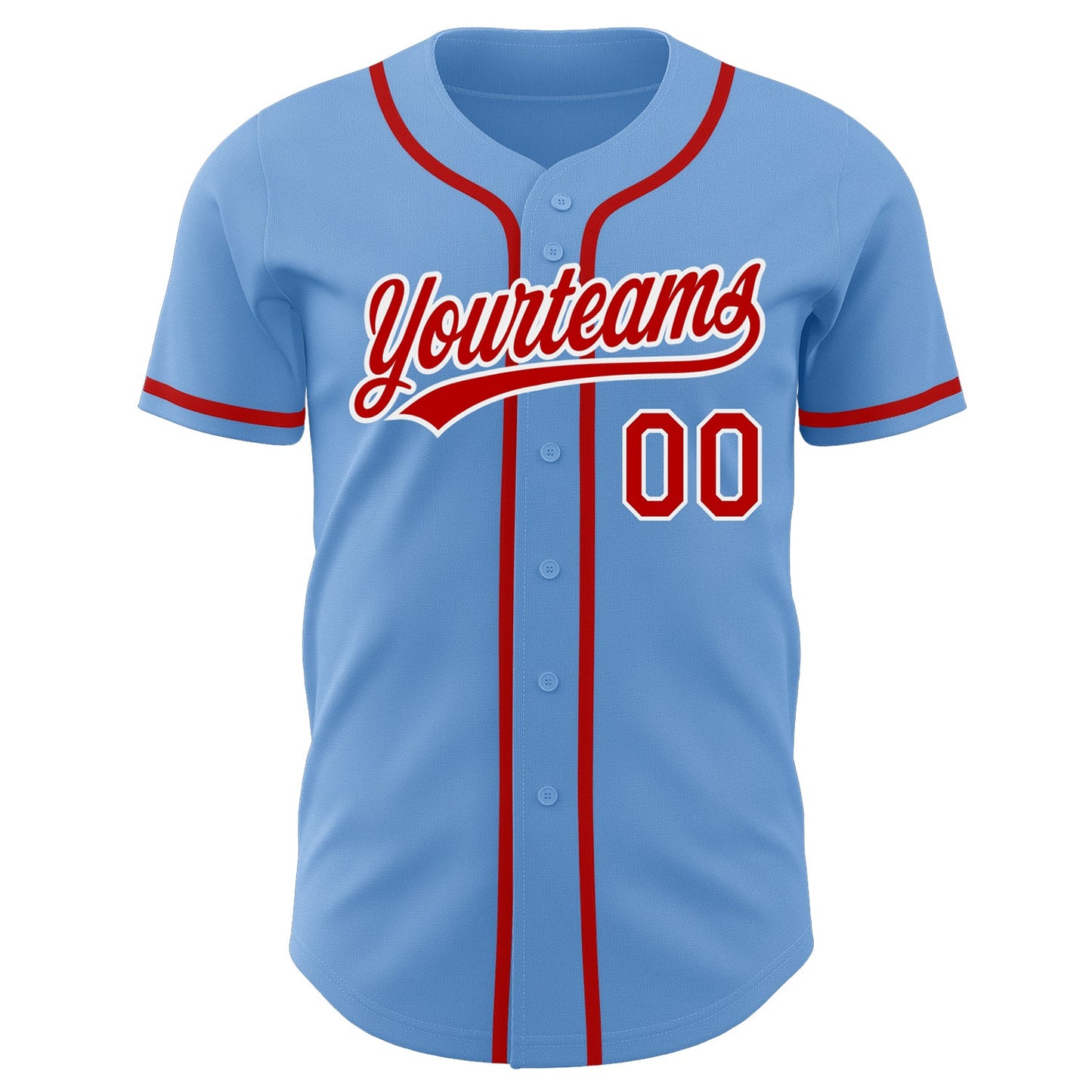 Custom Light Blue Red-White Authentic Baseball Jersey view 2