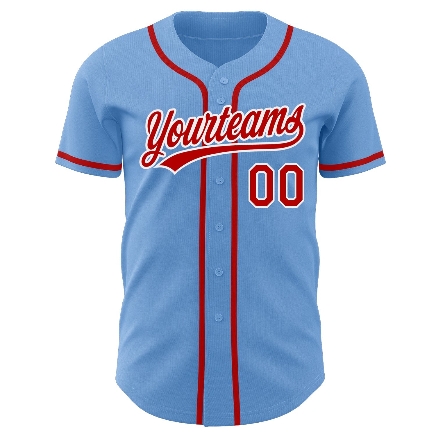 Custom Light Blue Red-White Authentic Baseball Jersey view 2