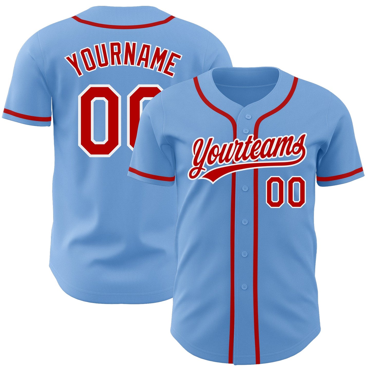 Custom Light Blue Red-White Authentic Baseball Jersey - Main View