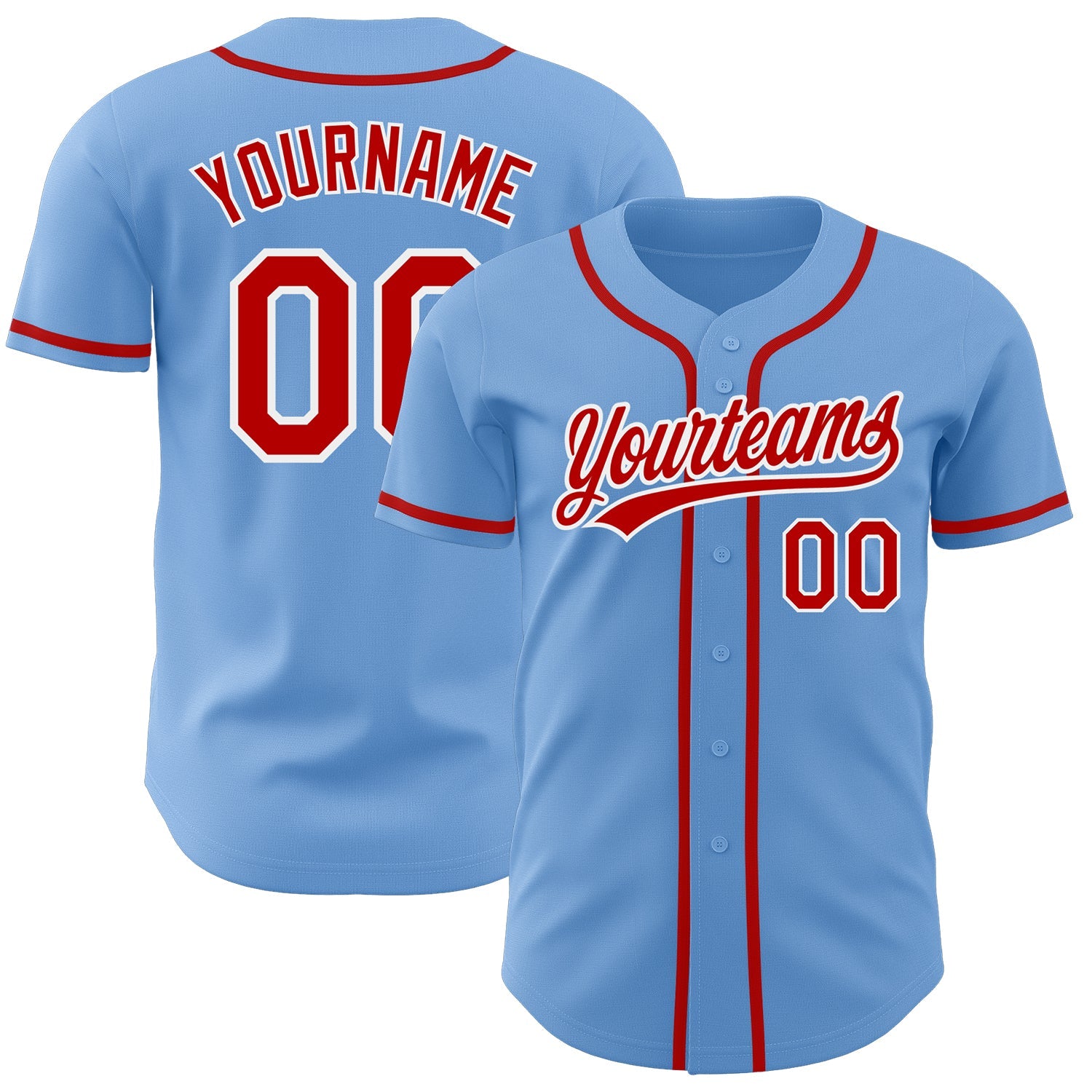 Custom Light Blue Red-White Authentic Baseball Jersey - Main View