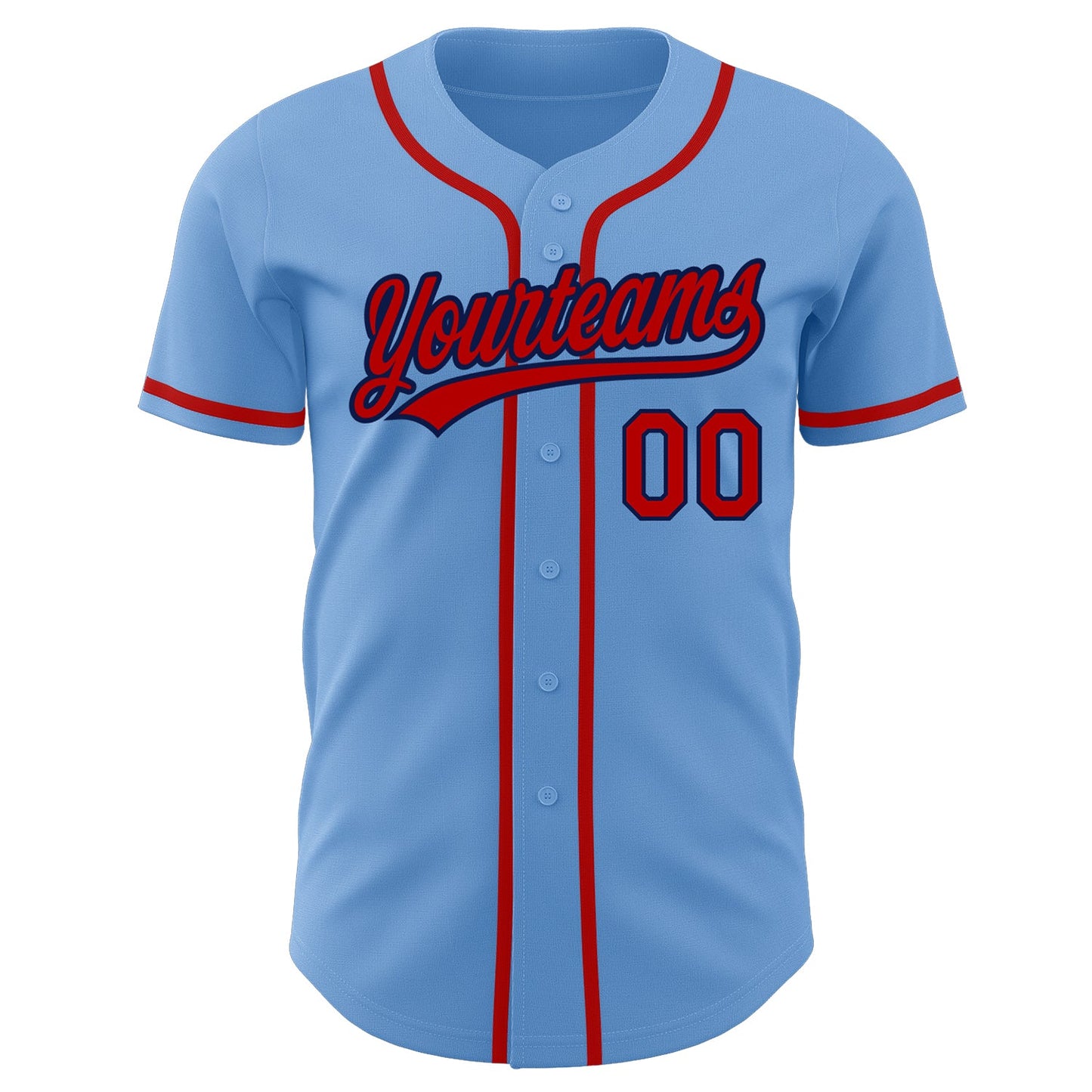 Custom Light Blue Red-Navy Authentic Baseball Jersey view 2