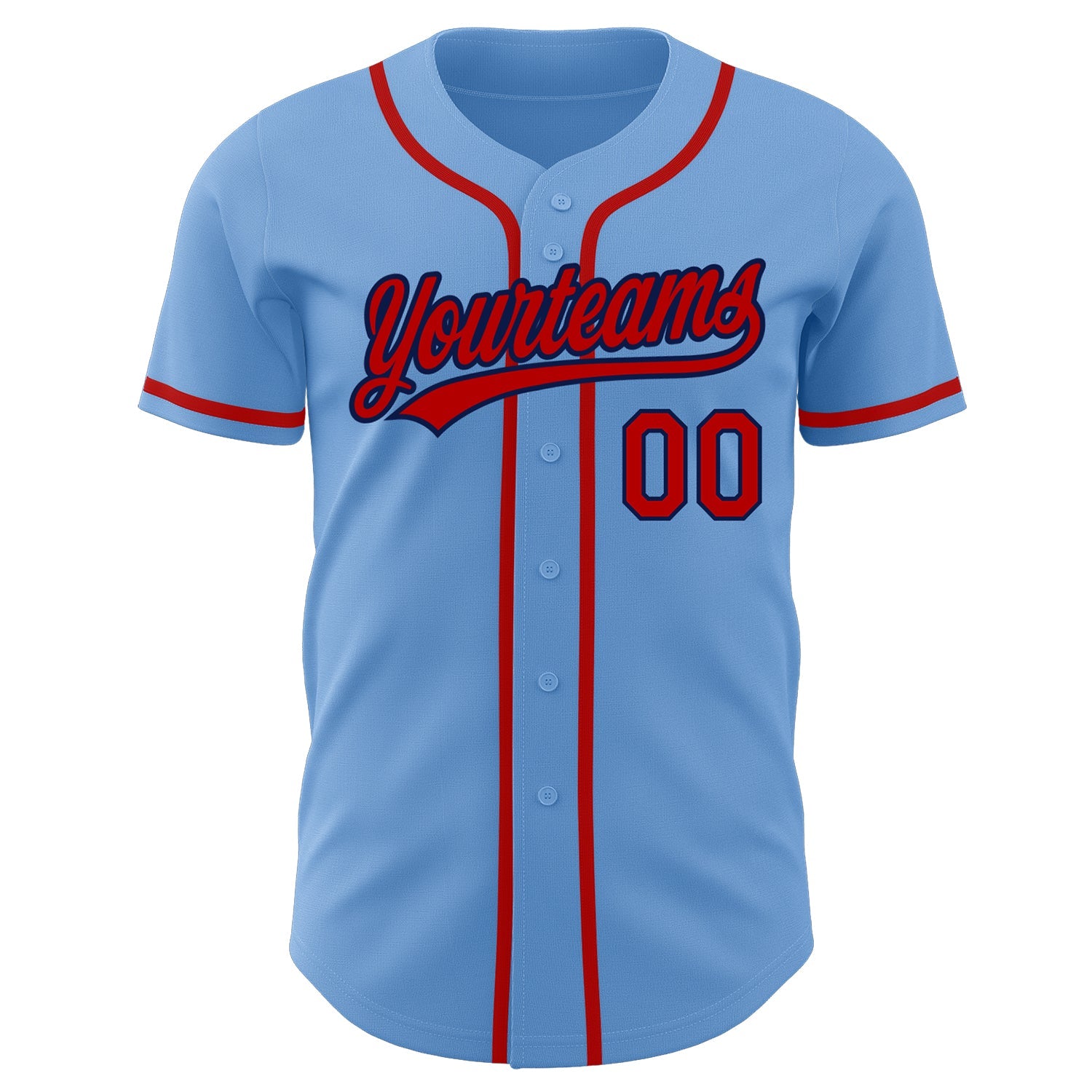 Custom Light Blue Red-Navy Authentic Baseball Jersey view 2