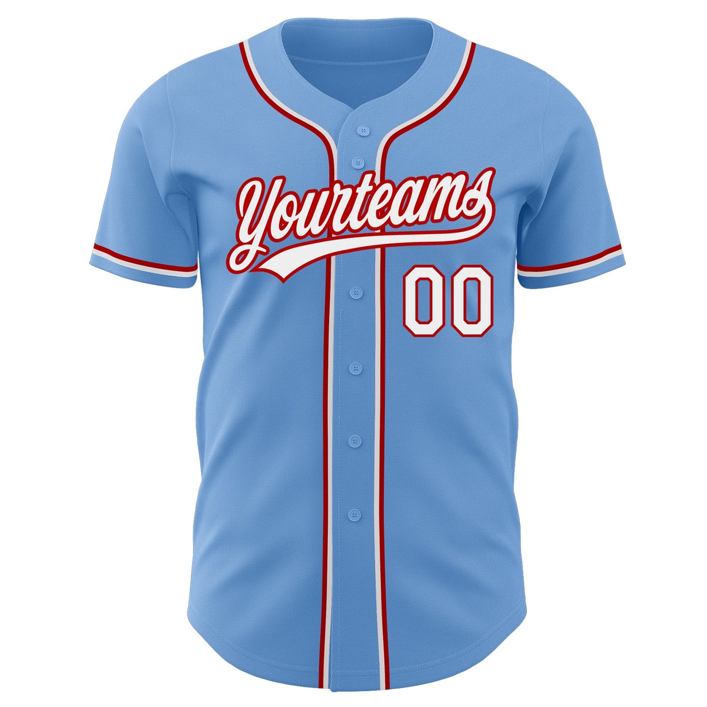 Custom Light Blue White-Red Authentic Baseball Jersey view 3