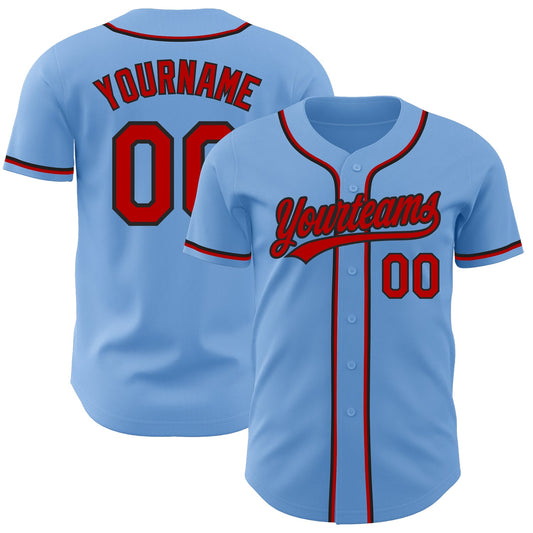 Custom Light Blue Red-Black Authentic Baseball Jersey - Main View