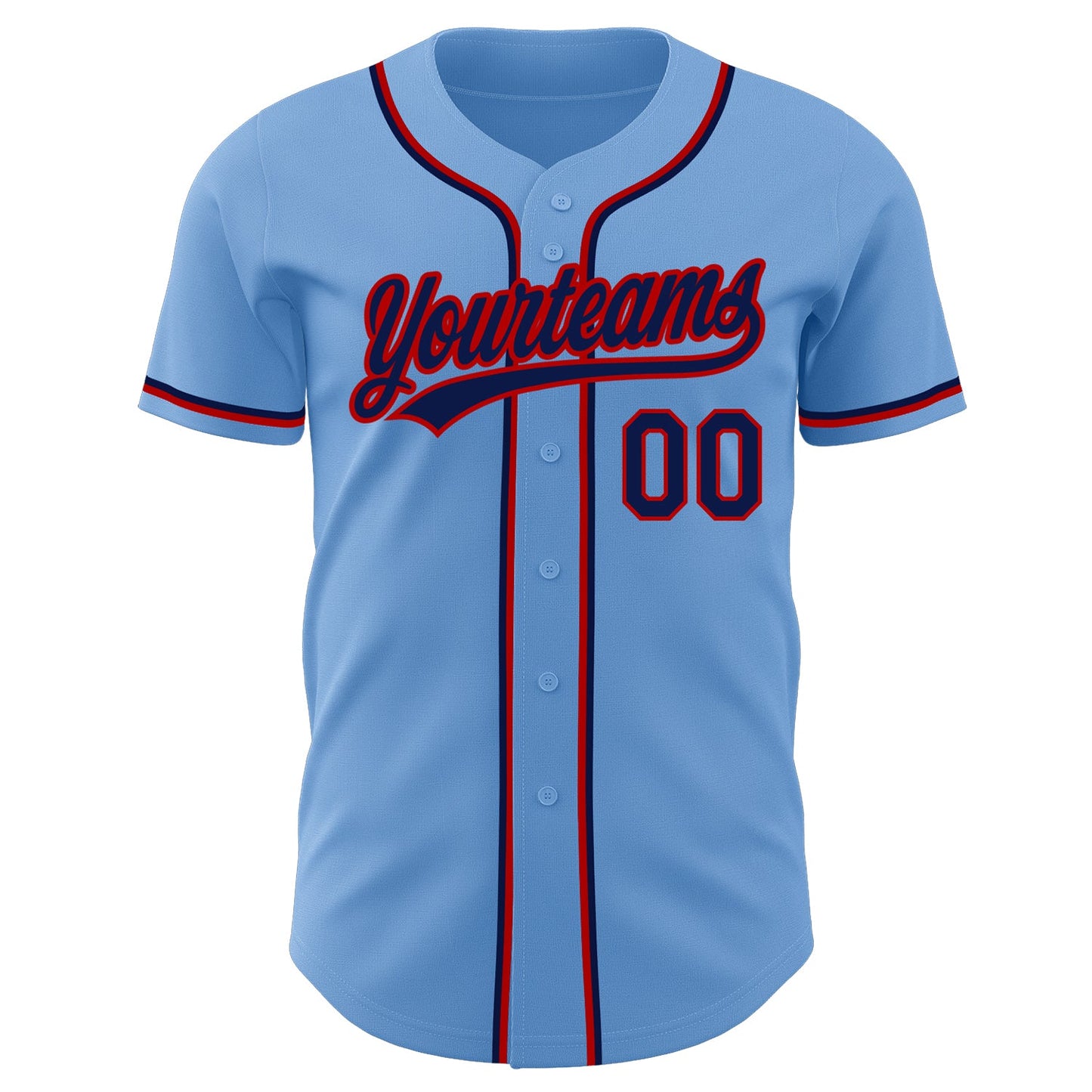 Custom Light Blue Navy-Red Authentic Baseball Jersey view 2