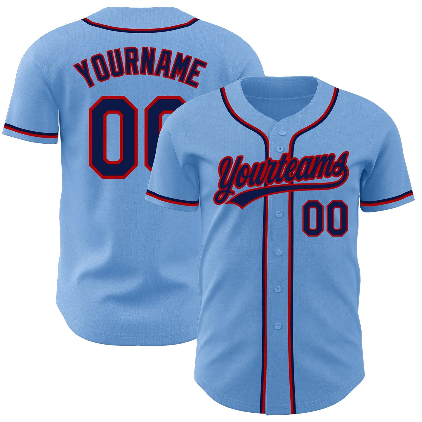 Custom Light Blue Navy-Red Authentic Baseball Jersey - Main View