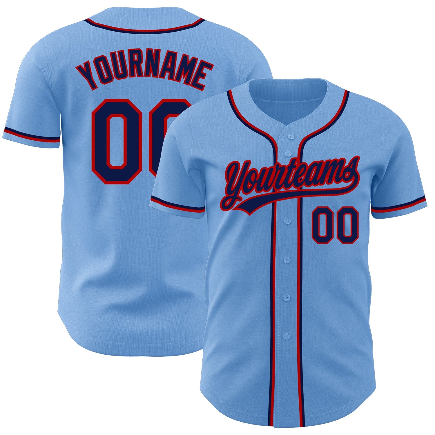 Custom Light Blue Navy-Red Authentic Baseball Jersey - Main View