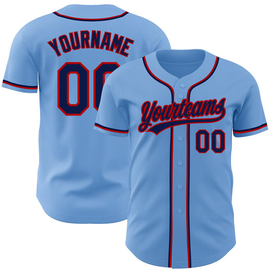 Custom Light Blue Navy-Red Authentic Baseball Jersey - Main View