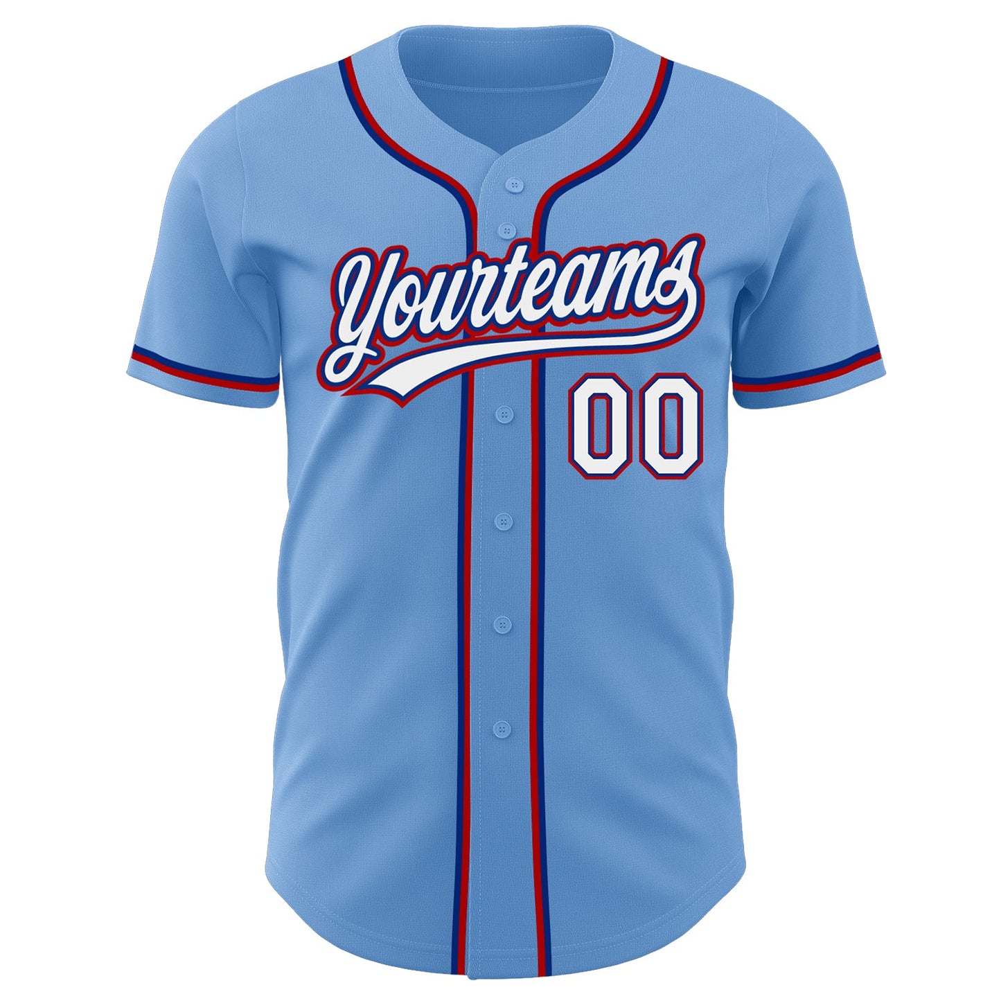 Custom Light Blue White Royal-Red Authentic Baseball Jersey view 2