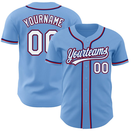 Custom Light Blue White Royal-Red Authentic Baseball Jersey - Main View