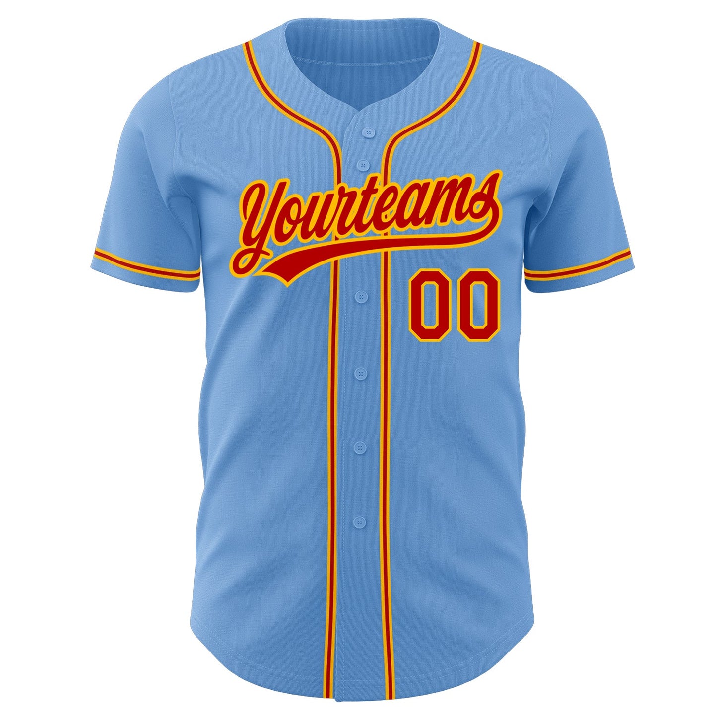 Custom Light Blue Red-Gold Authentic Baseball Jersey view 2