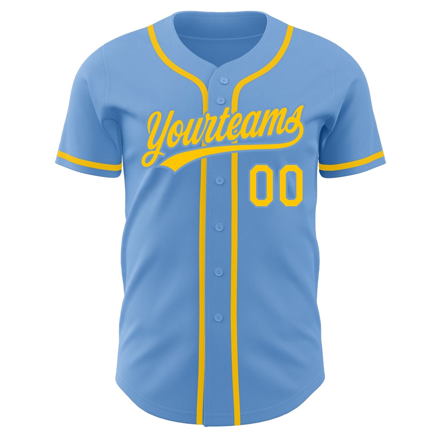 Custom Light Blue Gold Authentic Baseball Jersey view 2