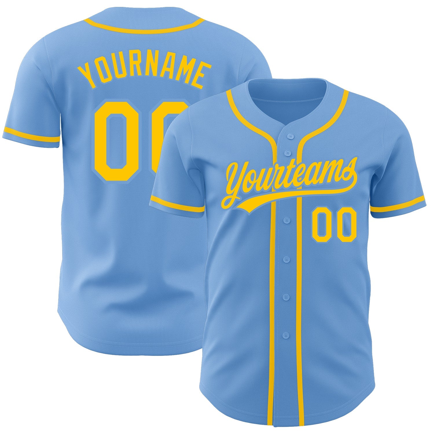 Custom Light Blue Gold Authentic Baseball Jersey - Main View