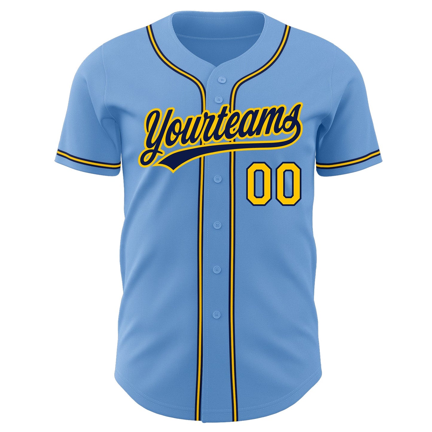 Custom Light Blue Gold-Navy Authentic Baseball Jersey view 2