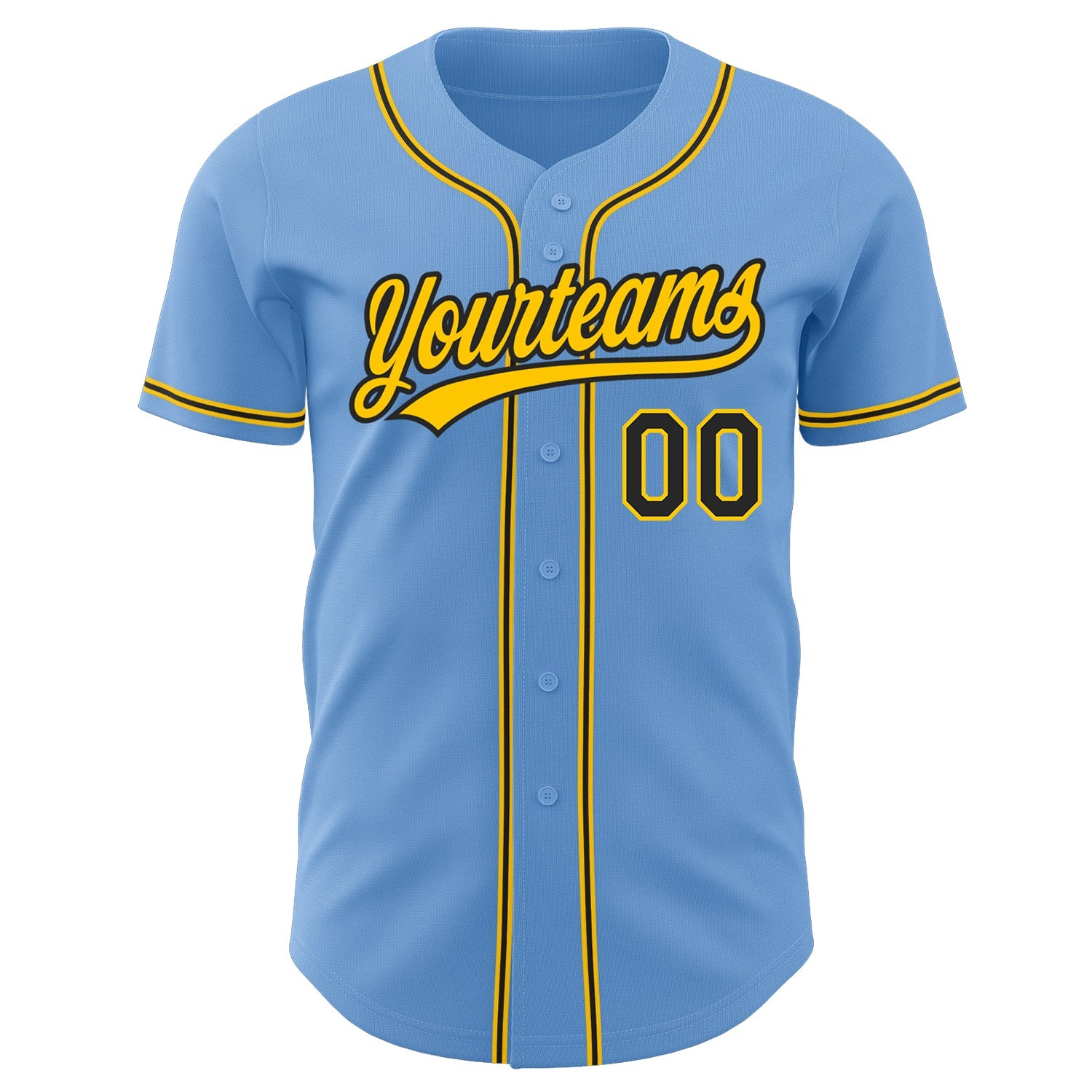 Custom Light Blue Black-Gold Authentic Baseball Jersey view 2