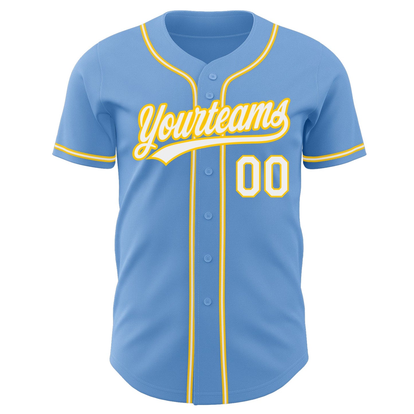 Custom Light Blue White-Gold Authentic Baseball Jersey view 2