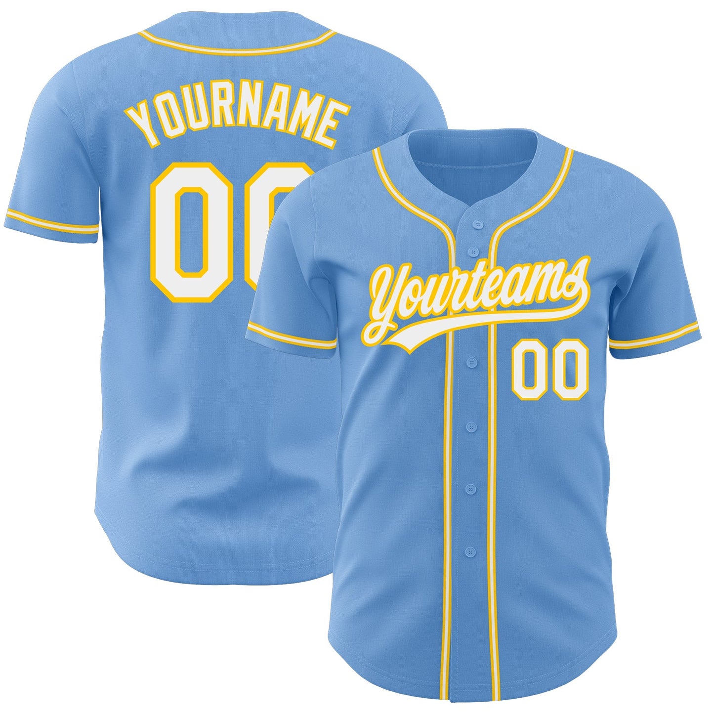 Custom Light Blue White-Gold Authentic Baseball Jersey - Main View