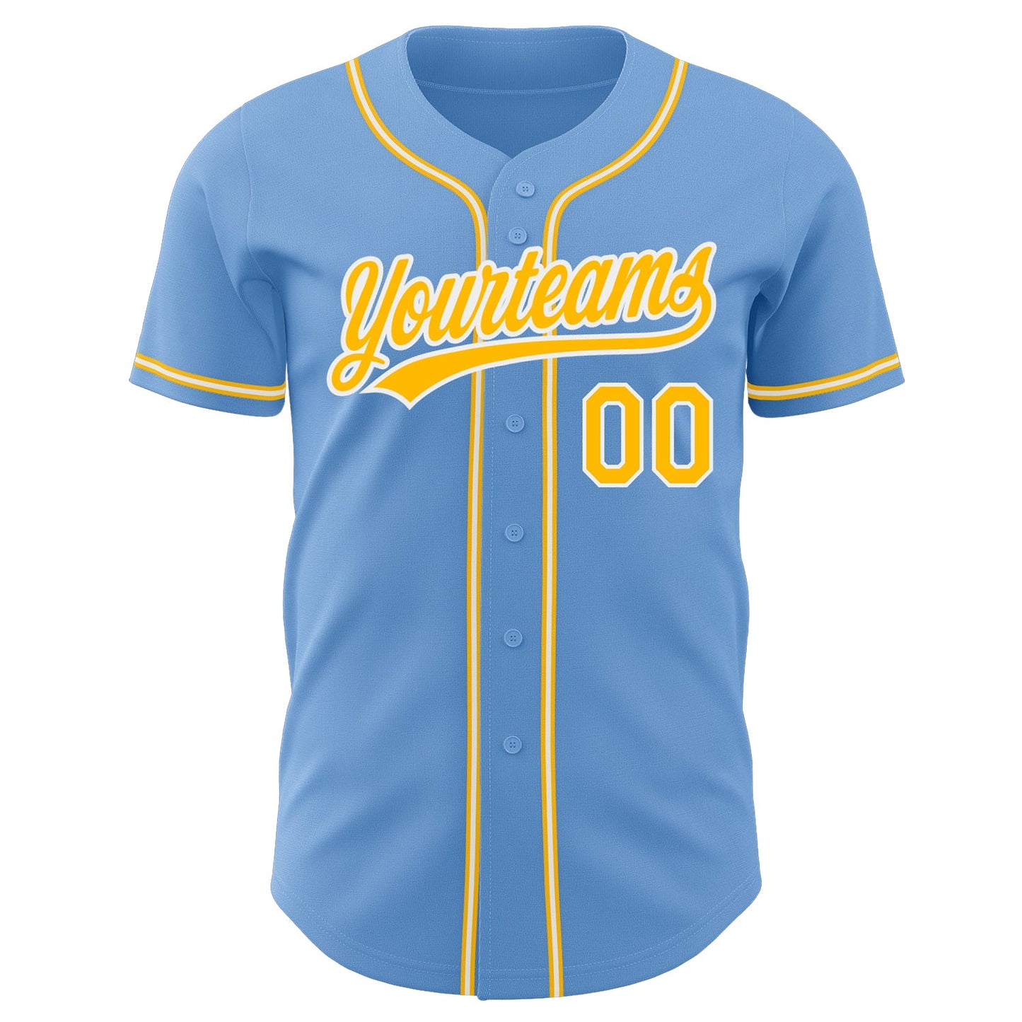 Custom Light Blue Gold-White Authentic Baseball Jersey view 2