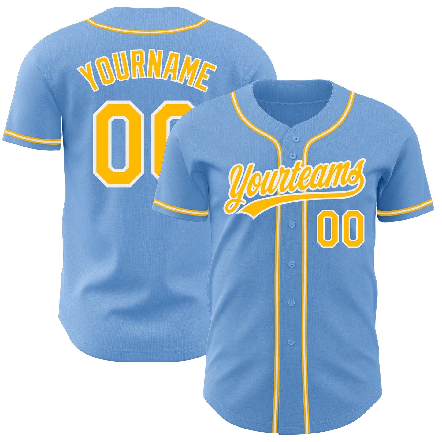 Custom Light Blue Gold-White Authentic Baseball Jersey - Main View