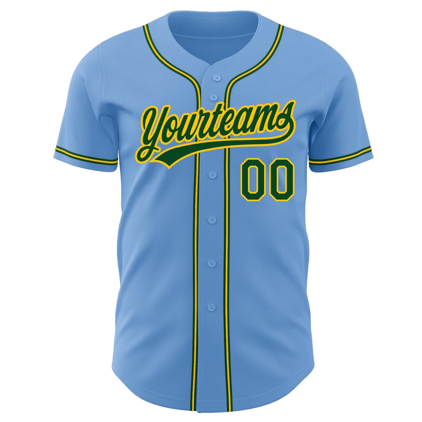 Custom Light Blue Green-Gold Authentic Baseball Jersey view 2