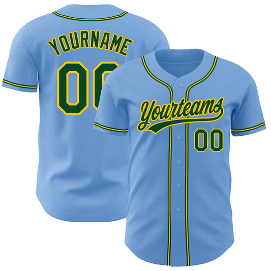 Custom Light Blue Green-Gold Authentic Baseball Jersey - Main View