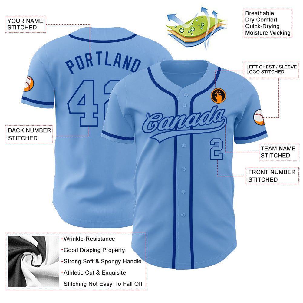 Custom Light Blue Light Blue-Royal Authentic Baseball Jersey view 3