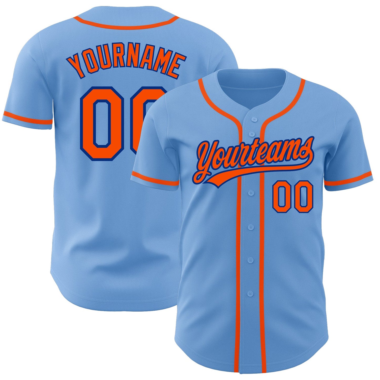 Custom Light Blue Orange-Royal Authentic Baseball Jersey - Main View