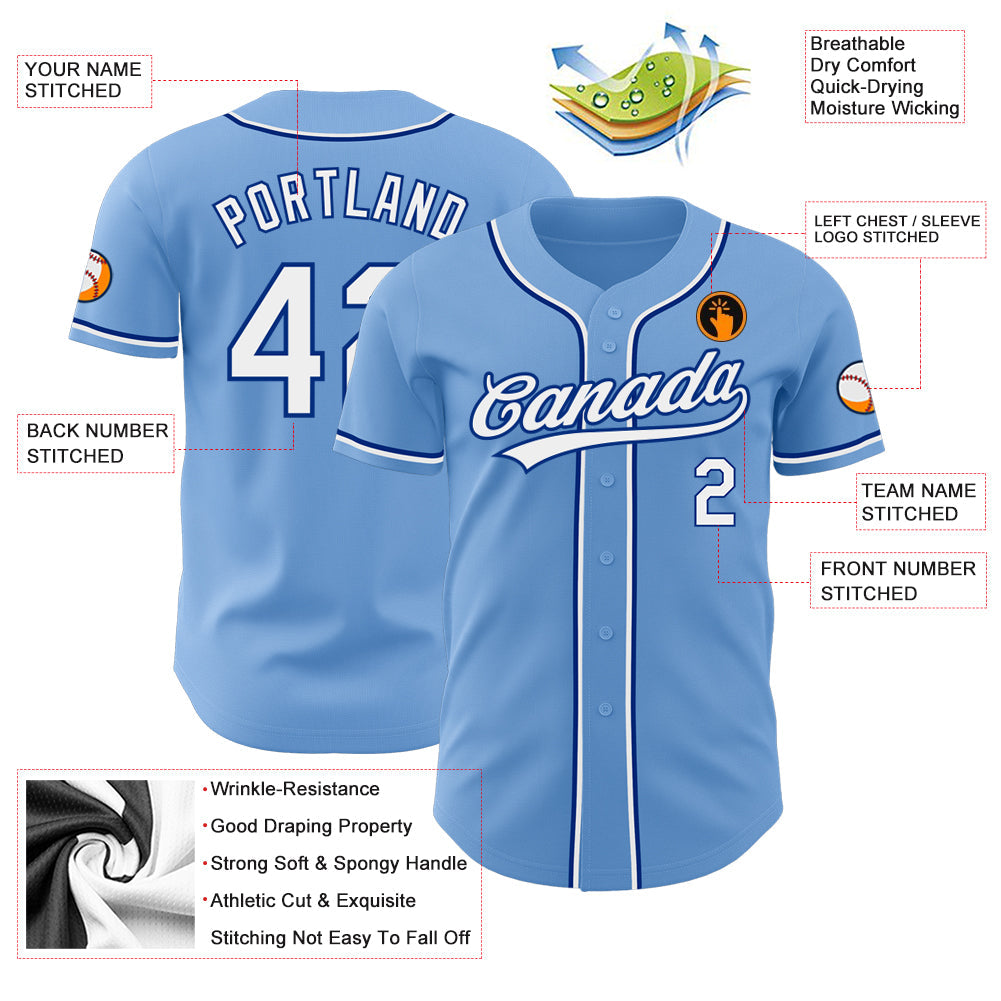 Custom Light Blue White-Royal Authentic Baseball Jersey view 4