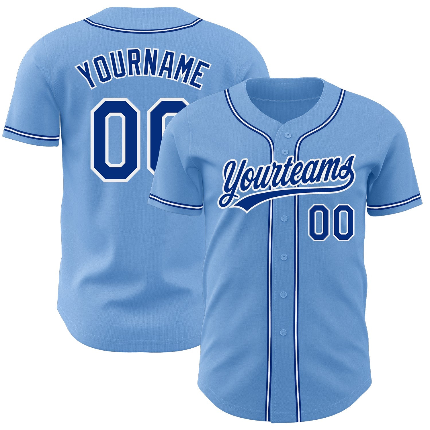 Custom Light Blue Royal-White Authentic Baseball Jersey - Main View