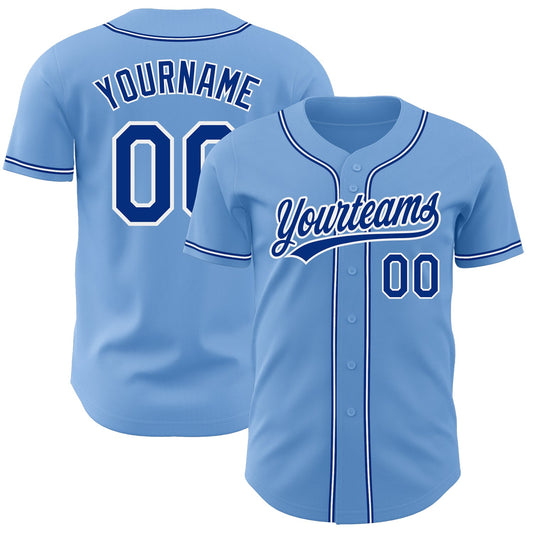 Custom Light Blue Royal-White Authentic Baseball Jersey - Main View