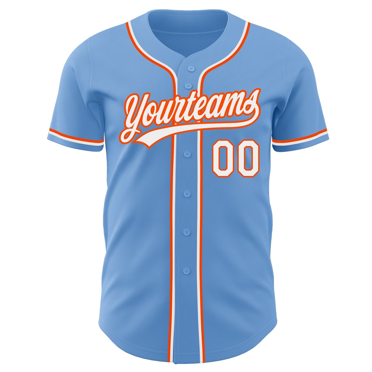 Custom Light Blue White-Orange Authentic Baseball Jersey view 2